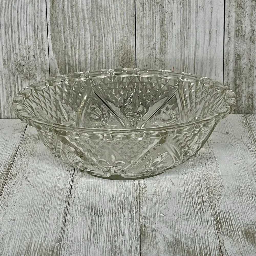Vintage KIM Pressed Glass Fruit Bowl Made in Indonesia